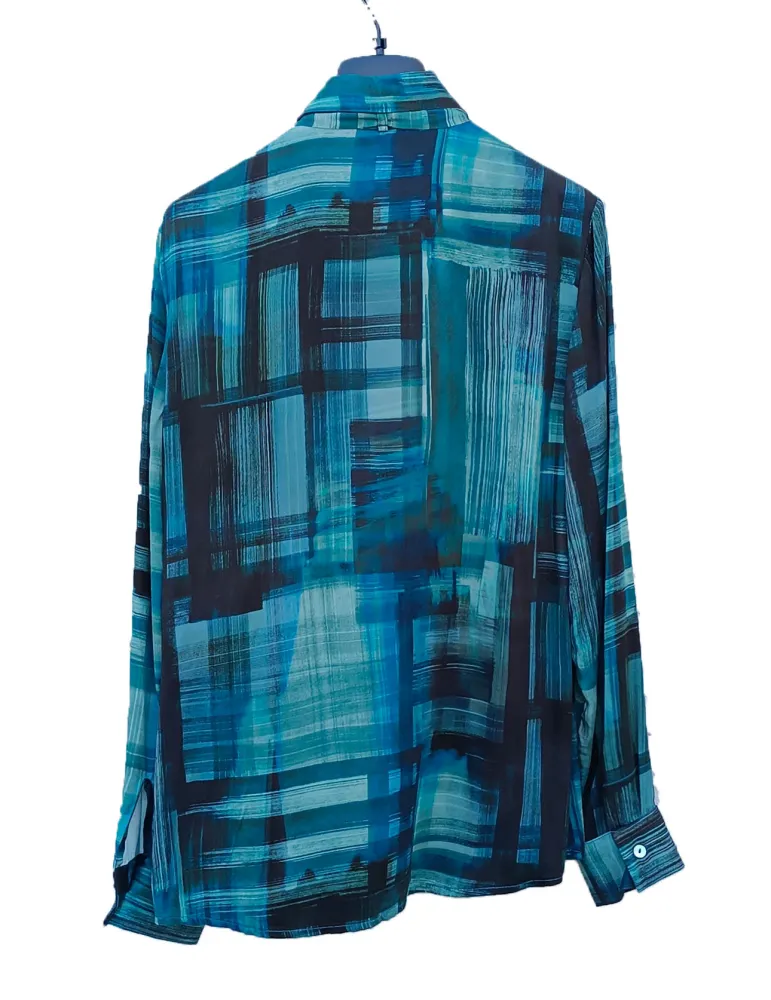 Petrol Green and Black silk printed Shirt with Scarf-Tie