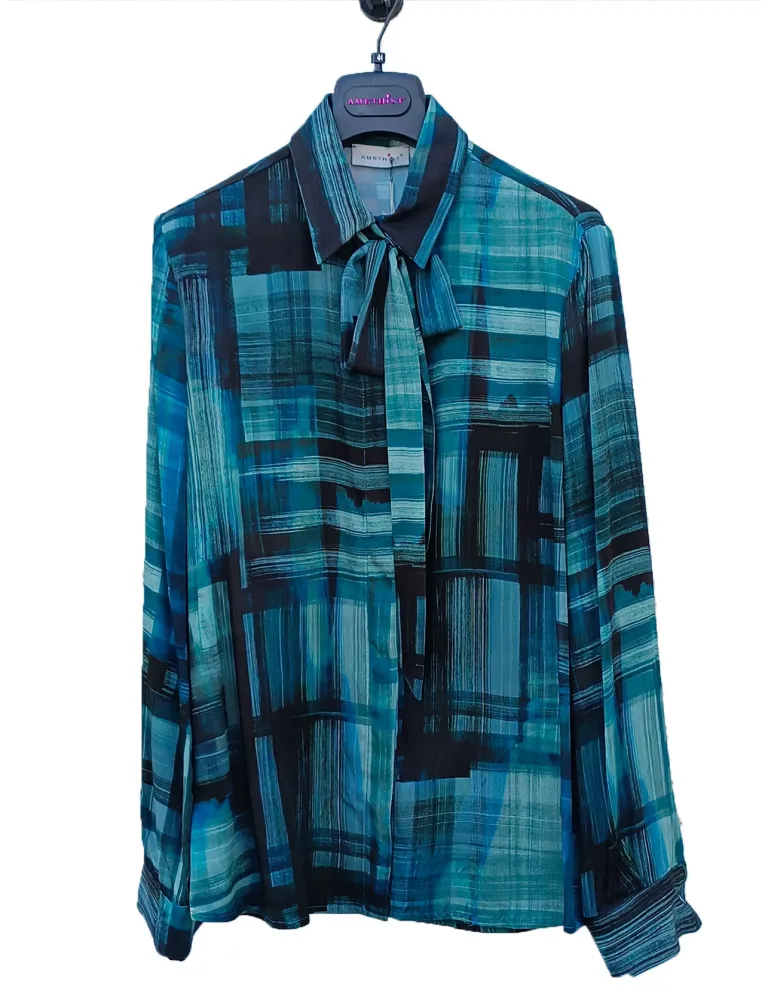 Camicia col cravattino in verde petrolio e nero Amethist A/I 2026-27