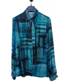 Petrol Green and Black silk printed Shirt with Scarf-Tie