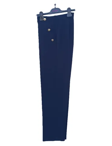 Dark blue Cigarette Trousers with Gold Buttons