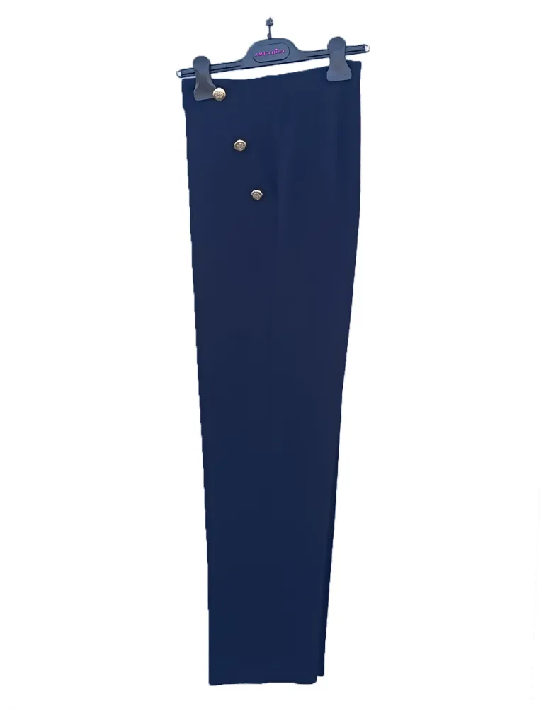 Dark blue Cigarette Trousers with Gold Buttons