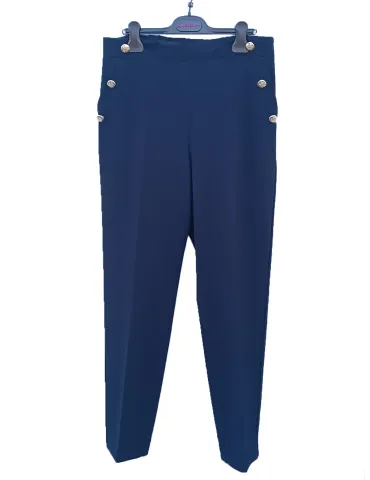 Dark blue Cigarette Trousers with Gold Buttons 2