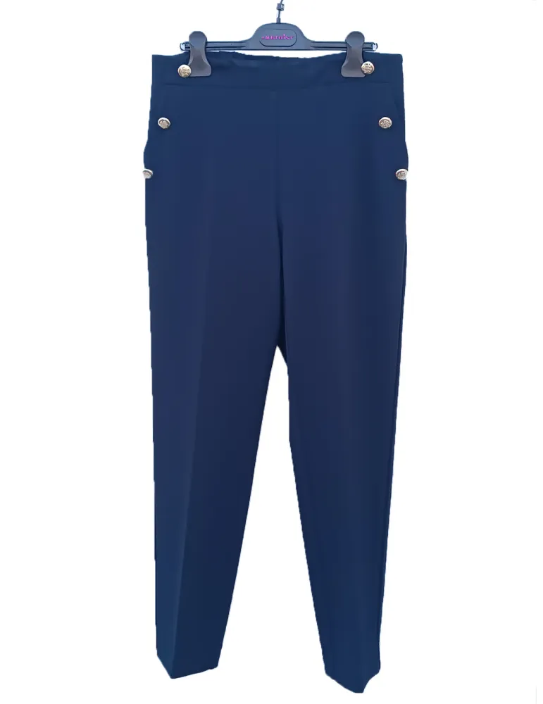 Dark blue Cigarette Trousers with Gold Buttons