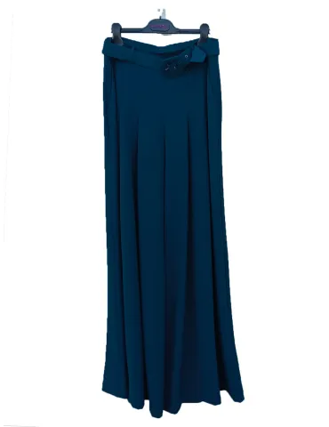 Tailleur giacca e pantaloni larghi blu ottanio Amethist 2