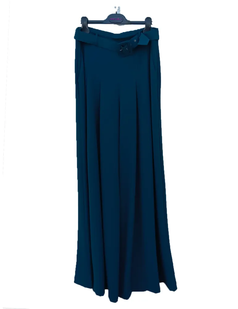 Tailleur giacca e pantaloni larghi blu ottanio Amethist