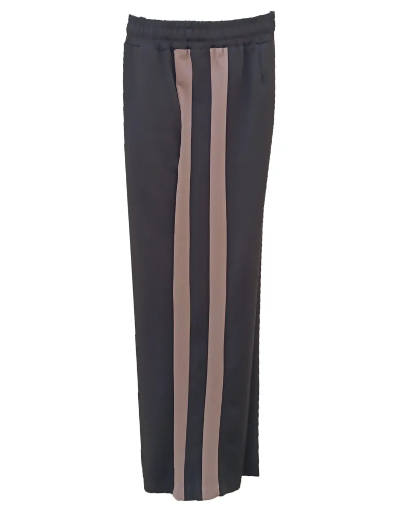 Brown Hooded Jacket and Palazzo Trousers with Beige Stripes