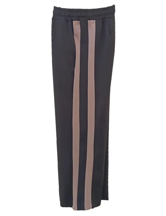 Brown Hooded Jacket and Palazzo Trousers with Beige Stripes | Plussize
