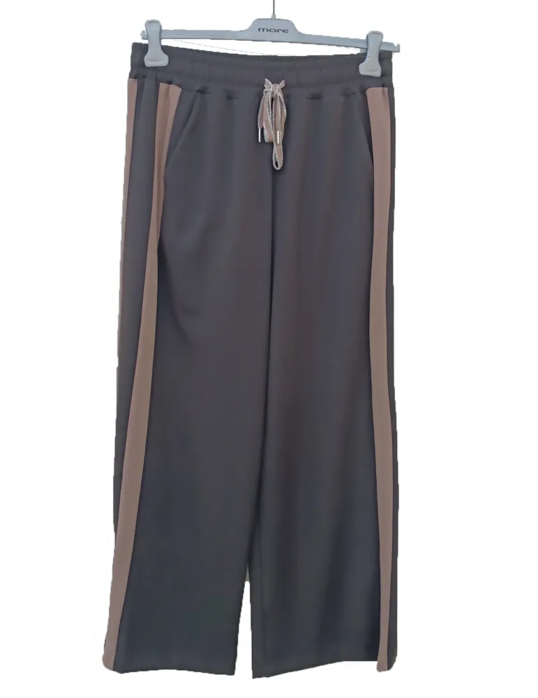 Brown Hooded Jacket and Palazzo Trousers with Beige Stripes