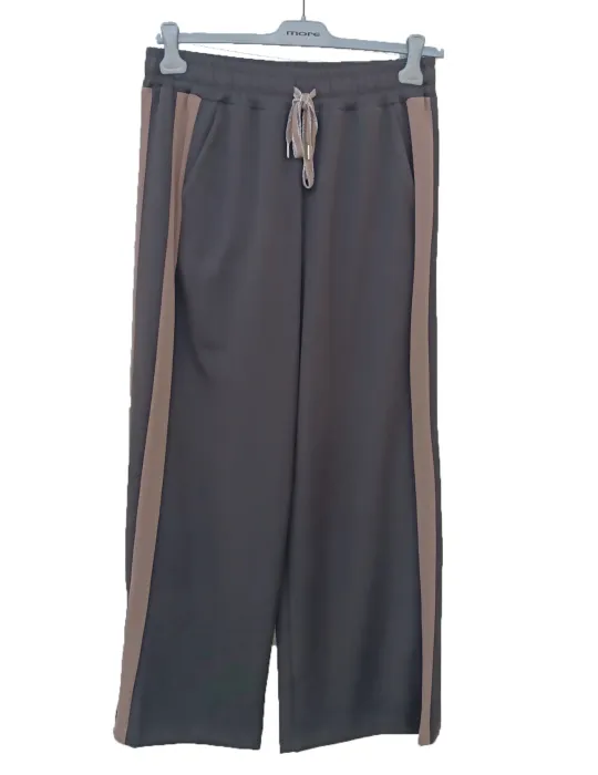 Brown Hooded Jacket and Palazzo Trousers with Beige Stripes | Plussize