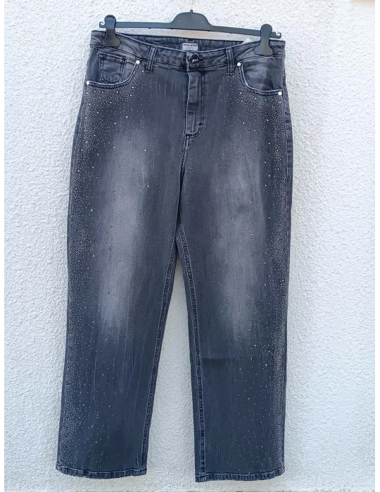 Grey Palazzo Jeans with Rhinestones Plussize Italian More by Siste's