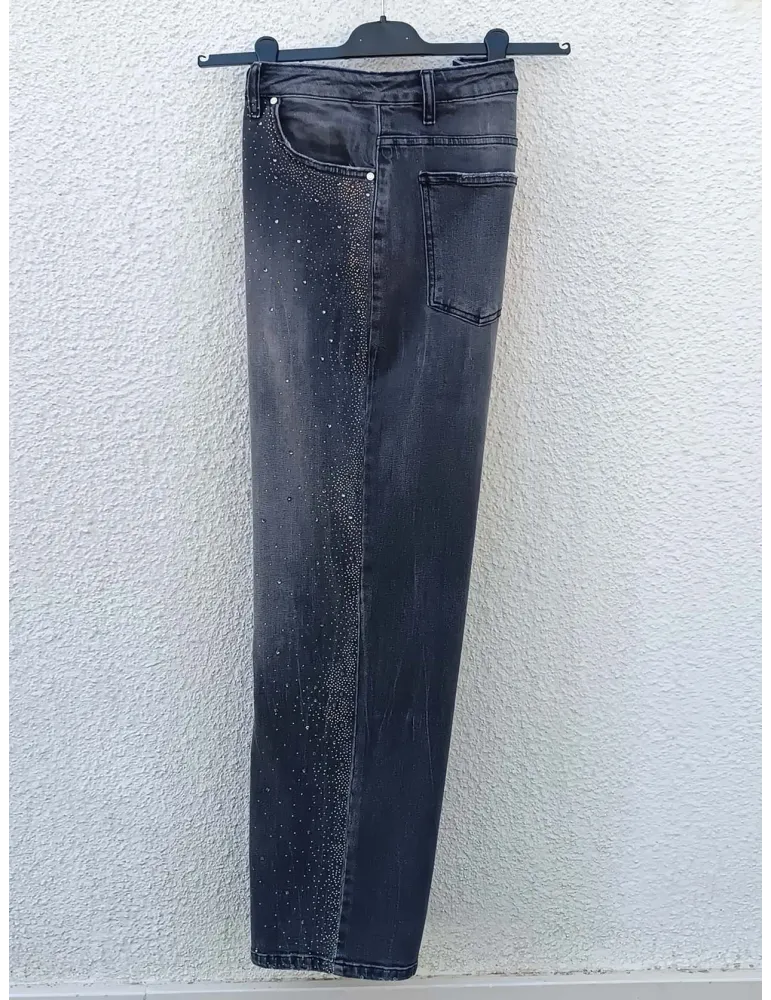 Grey Palazzo Jeans with Rhinestones Plussize Italian More by Siste's
