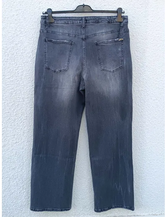 Pantaloni palazzo denim jeans grigio con strass - Moda curvy giovane