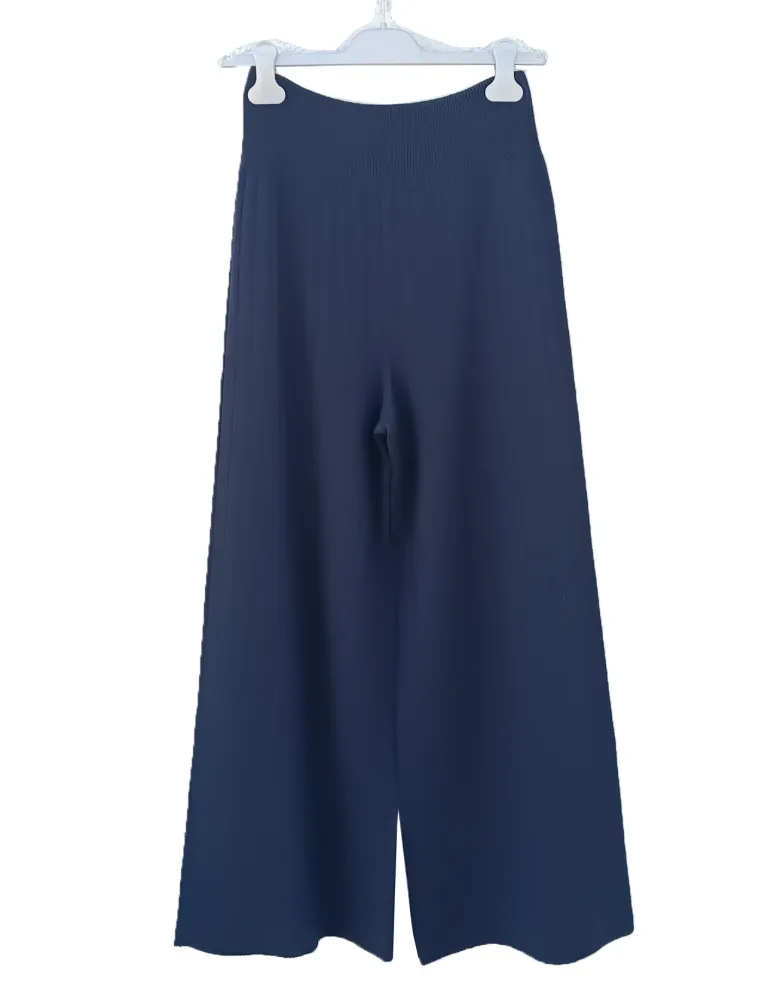Blue Pure Merino Wool Palazzo Trousers jumpsuit style