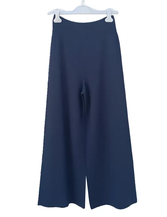 Blue Pure Merino Wool Palazzo Trousers jumpsuit style