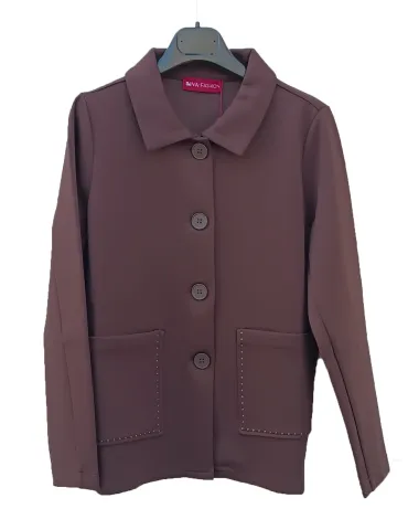 Brown neoprene-effect sweatshirt jacket with patch pocket in plus size