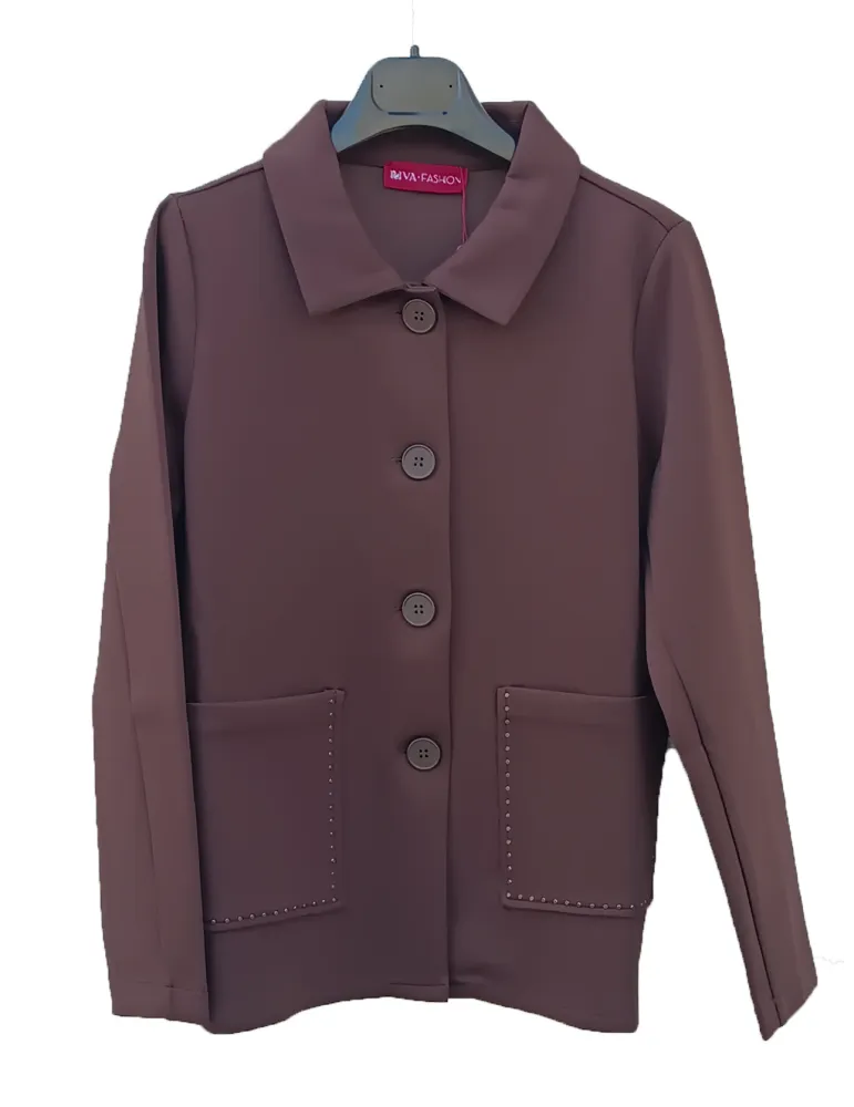 Brown neoprene-effect sweatshirt jacket with patch pocket in plus size