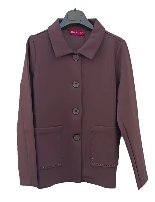 Brown neoprene-effect sweatshirt jacket with patch pocket in plus size