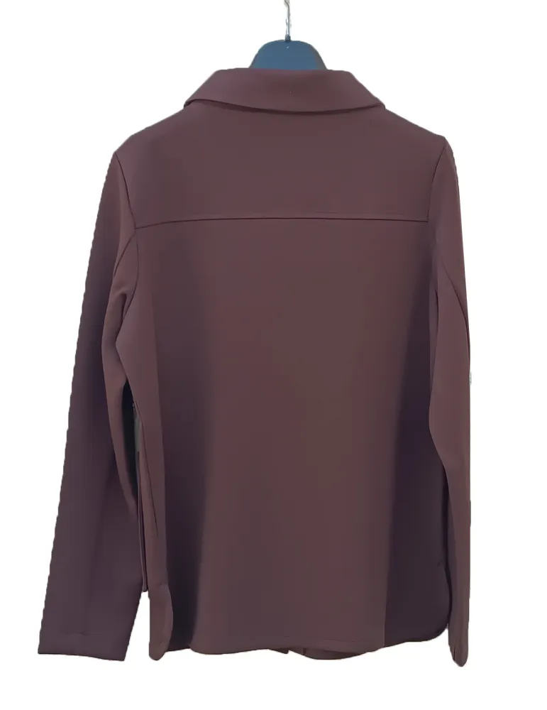 Brown neoprene-effect sweatshirt jacket with patch pocket in plus size
