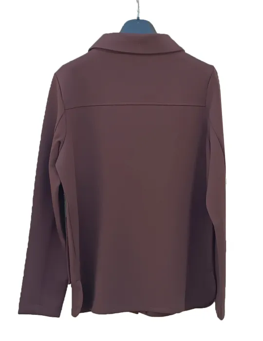 Brown neoprene-effect sweatshirt jacket with patch pocket in plus size