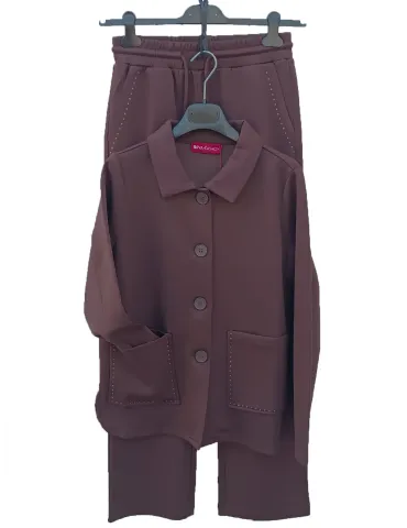 Brown Scuba Bon-Ton Jacket with Patch Pockets 2