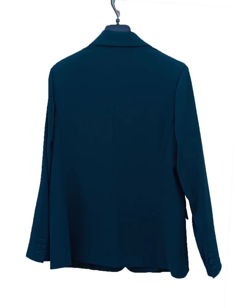 Petrol Blue Tailored Suit with Wide-Leg Trousers and Belt