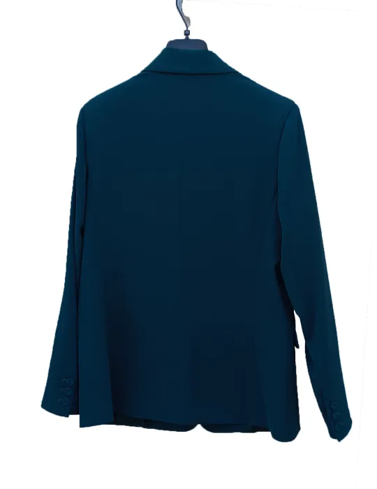 Petrol Blue Tailored Suit with Wide-Leg Trousers and Belt