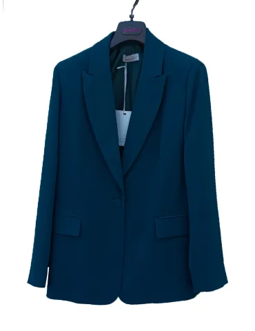Petrol Blue Tailored Suit with Wide-Leg Trousers and Belt