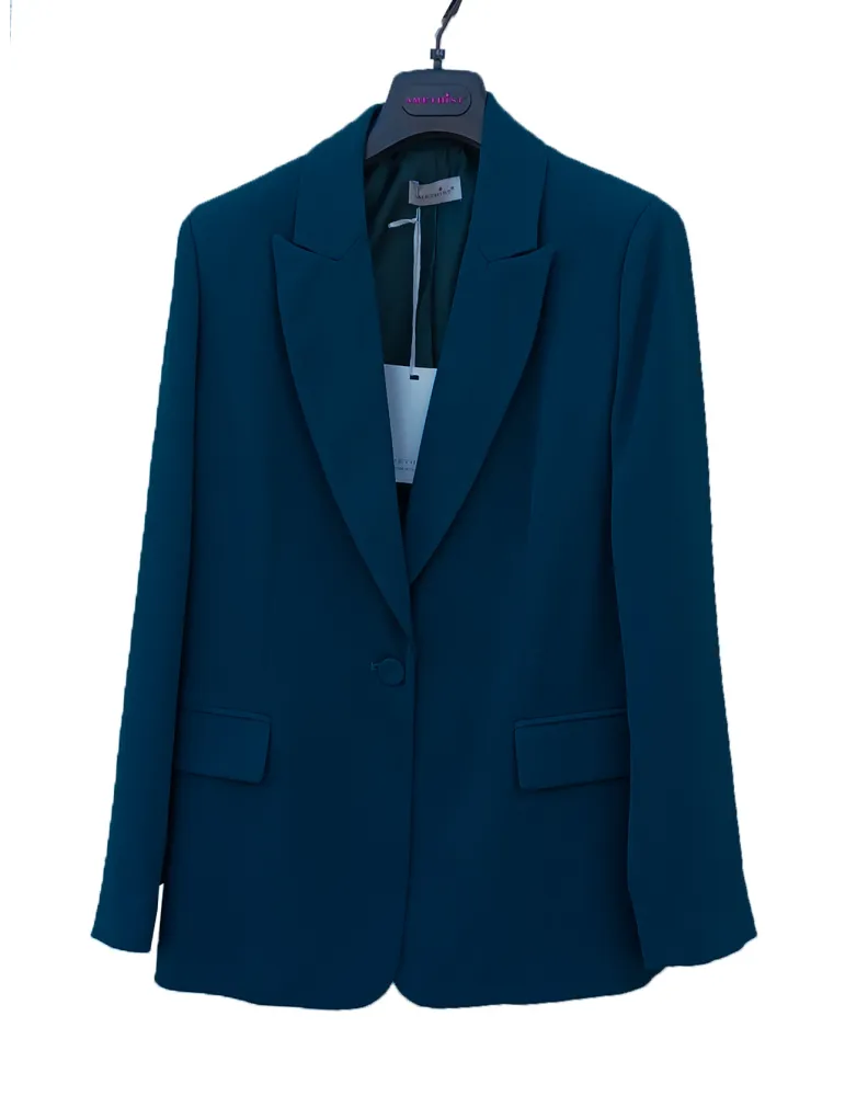 Petrol Blue Tailored Suit with Wide-Leg Trousers and Belt