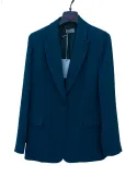 Petrol Blue Tailored Suit with Wide-Leg Trousers and Belt