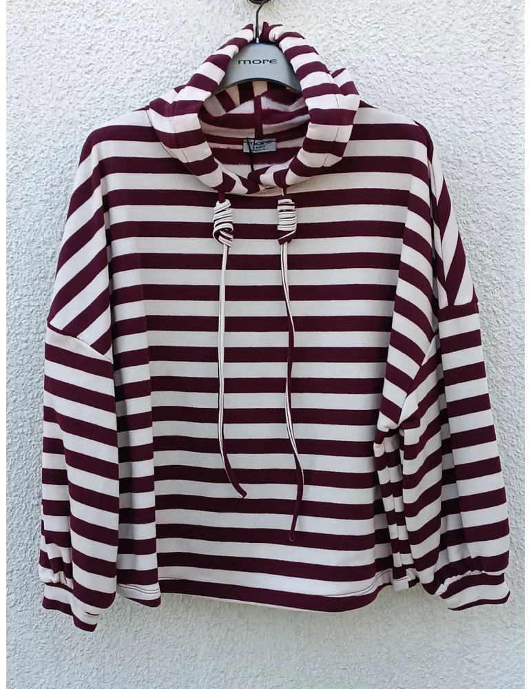 Burgundy and Vanilla Stripe Hoodie & Trousers Set | Plus size jumpsuit