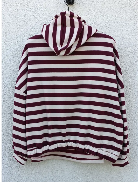 Burgundy and Vanilla Stripe Hoodie & Trousers Set | Plus size jumpsuit