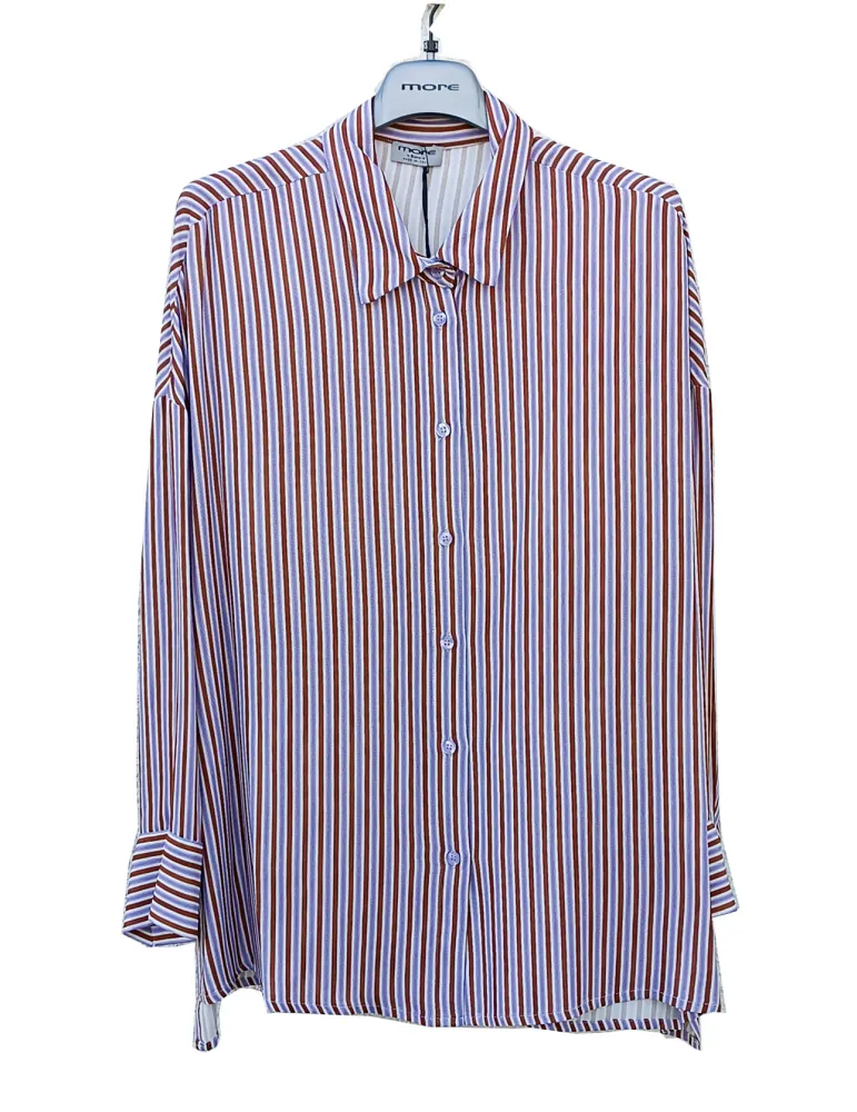 White Shirt with Lilac and Terracotta Stripes