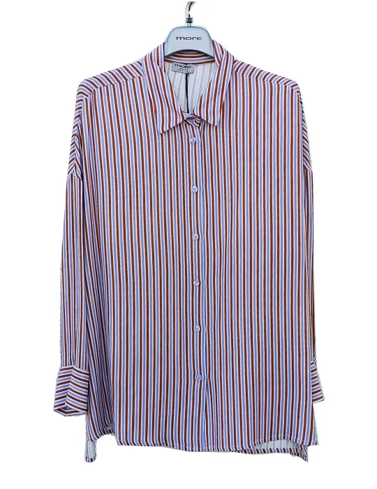 White Shirt with Lilac and Terracotta Stripes
