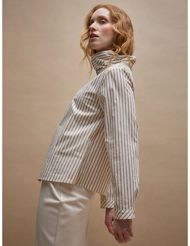 Beige Striped Shirt Blouse | Natural fabrics best Italian Clothing