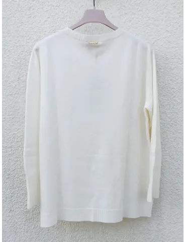 Milky white viscose knit Jumper with Embellished Rhinestones 2