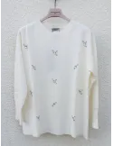 White viscose knit Jumper with Embellished Rhinestones