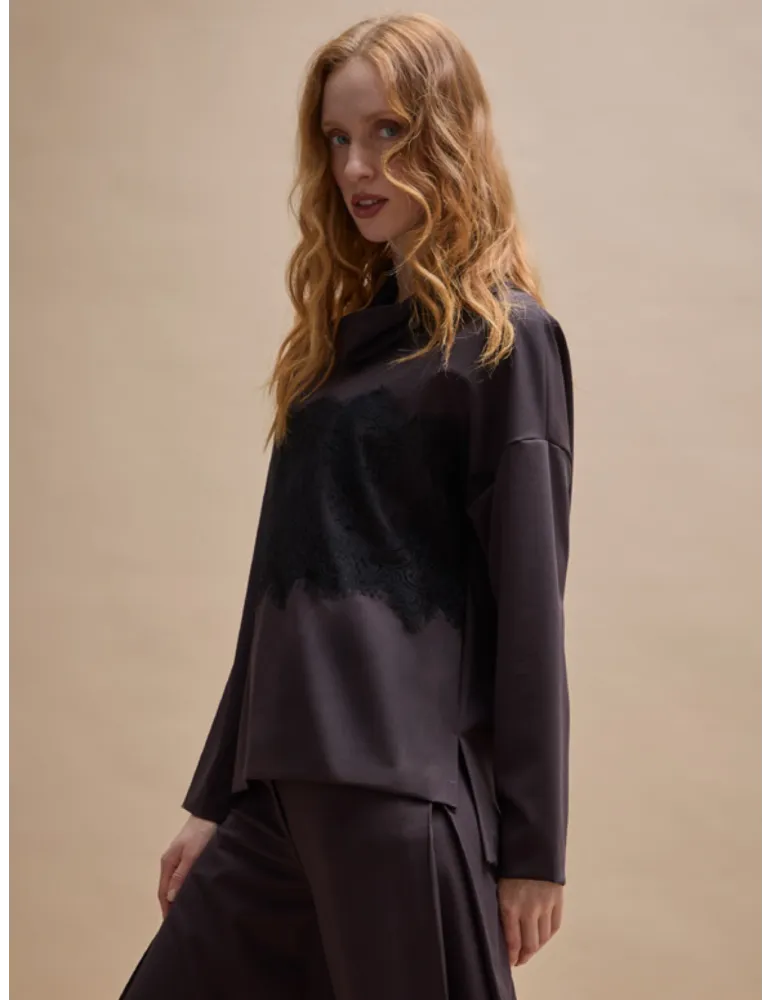 Casacca marrone goffrato con inserti in tulle Mousse