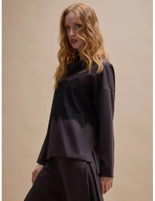 Casacca marrone goffrato con inserti in tulle Mousse