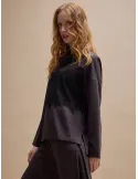 Brown Top Blouse with Doughnut Collar and Black Lace by Amethist