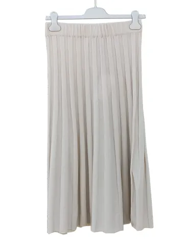 Frida Madè Beige Merino Wool and Cashmere Pleated Midi Skirt
