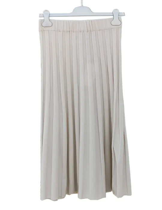 Gonna midi plissè in lana e cashmere beige Frida Madè | Fino tg 52