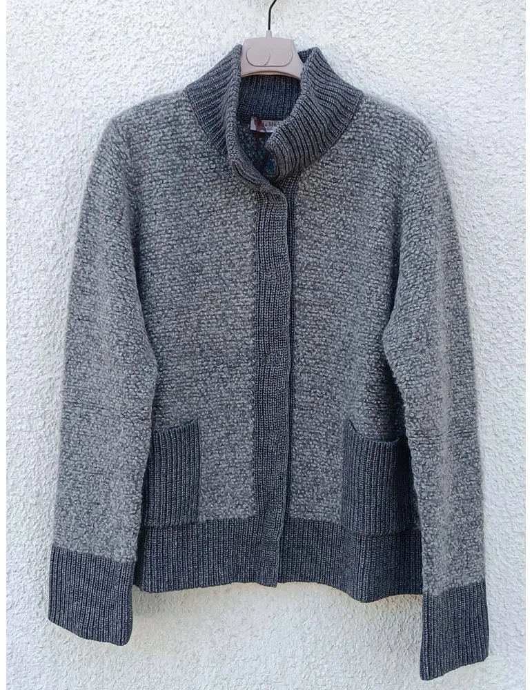 Grey Melange Alpaca and Merino Bouclé Cardigan Jacket