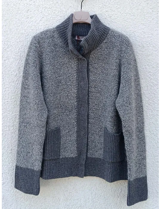 Grey Melange Alpaca and Merino Bouclé Cardigan Jacket