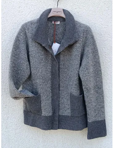 Grey Melange Alpaca and Merino Bouclé Cardigan Jacket
