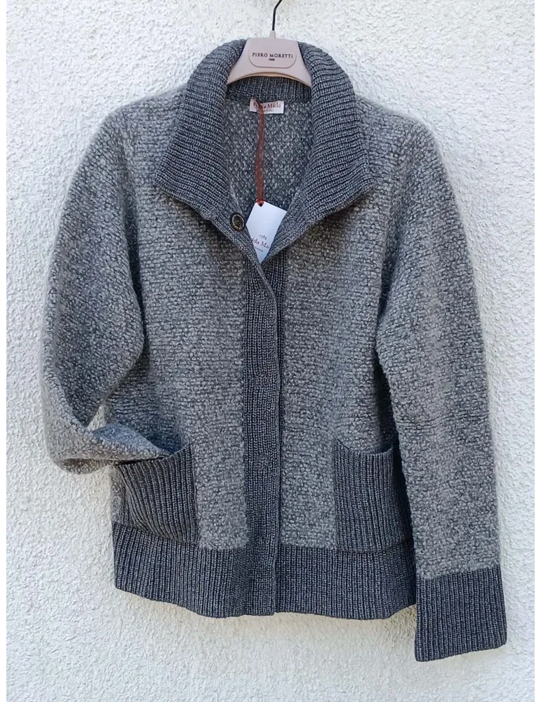 Grey Melange Alpaca and Merino Bouclé Cardigan Jacket