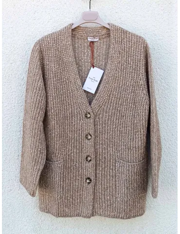 Beige Melange Thick English Rib Cardigan Jacket 2
