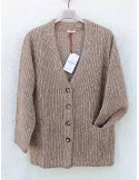 Giacca cardigan grosso beige melange con filo oro Frida Madè