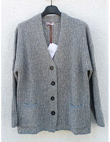 Giacca cardigan spesso celeste melange con filo oro Frida Madè