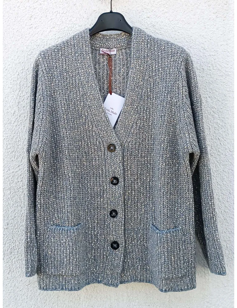 Light blue Melange Cardigan Jacket with Yellow Thread