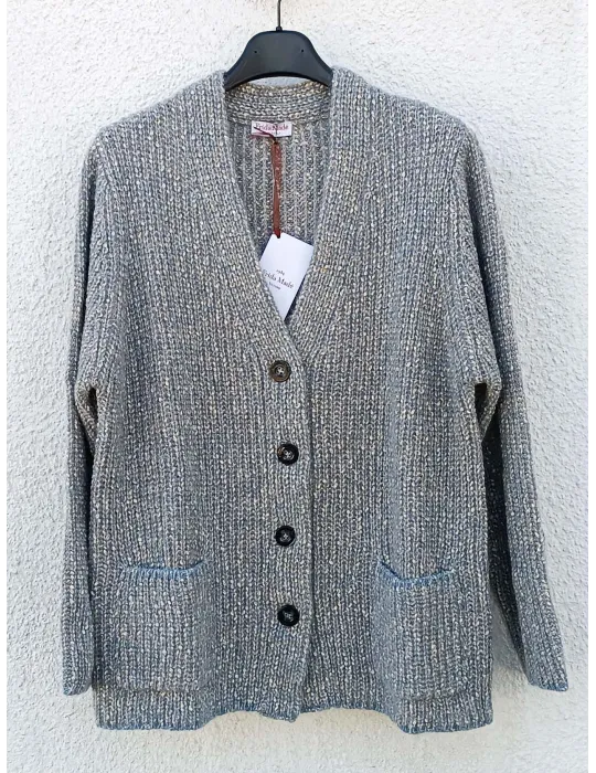 Light blue Melange Cardigan Jacket with Yellow Thread